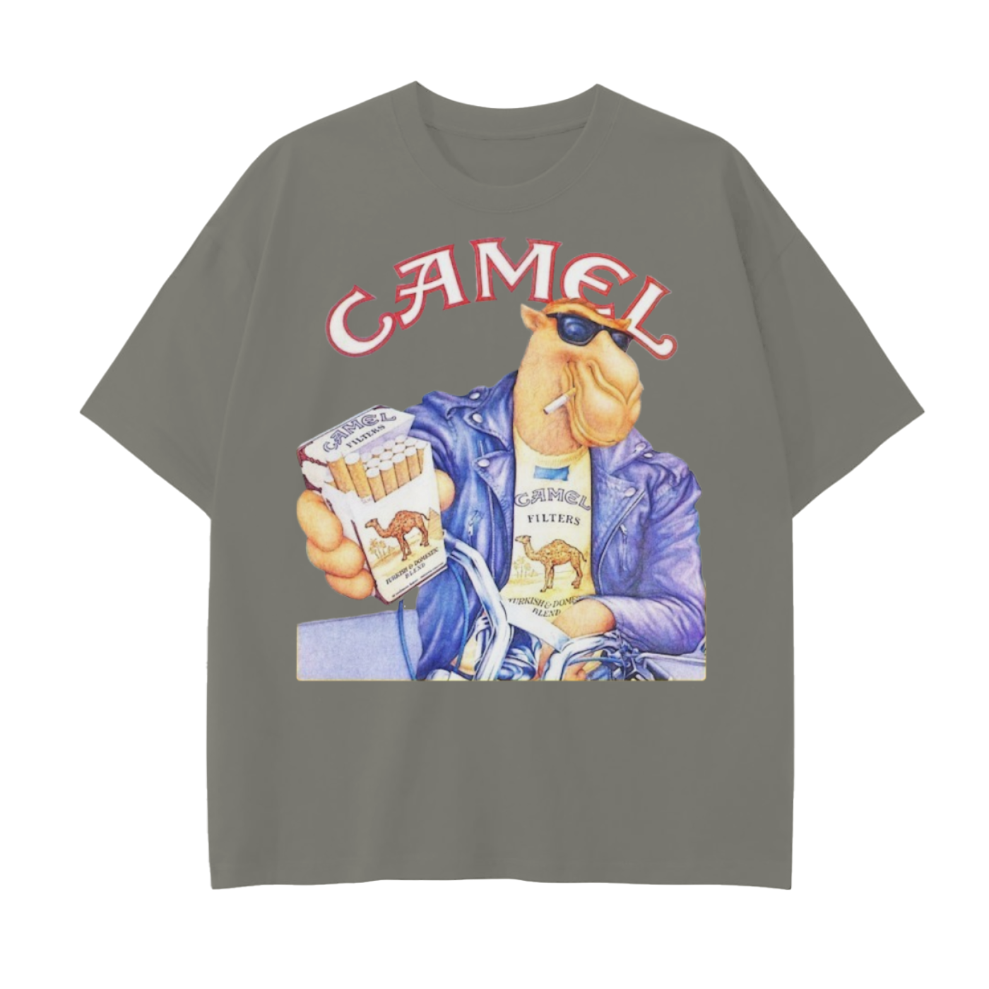 Drop Shoulder tee with vintage Camel cigarettes design on the front. 