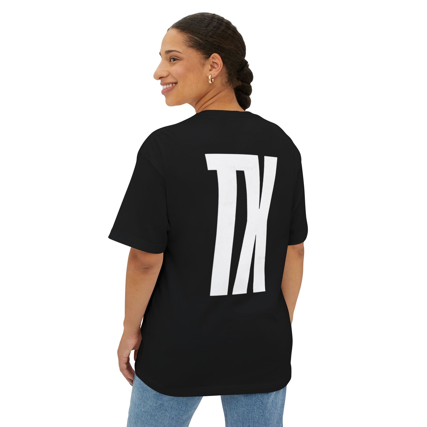 Female model wearing TX Bold Statement Shirt by Sinclair Haus. 