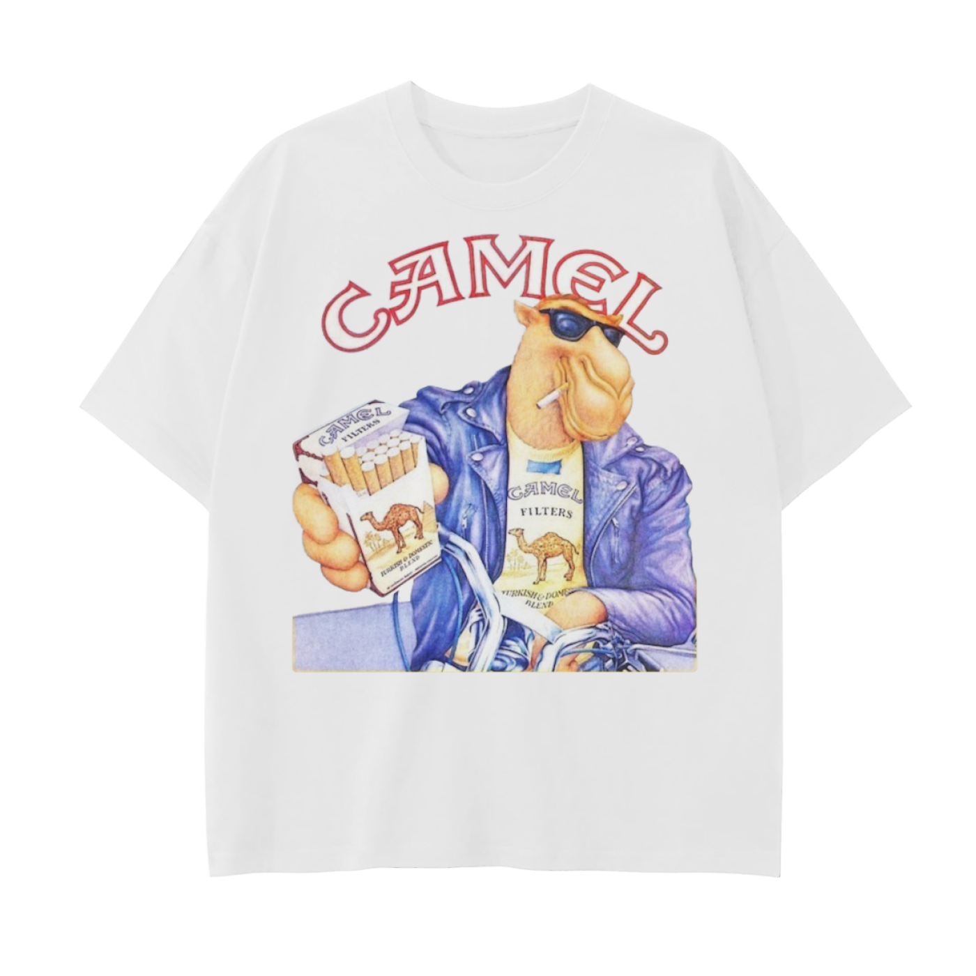 Drop Shoulder tee with vintage Camel cigarettes design on the front. 