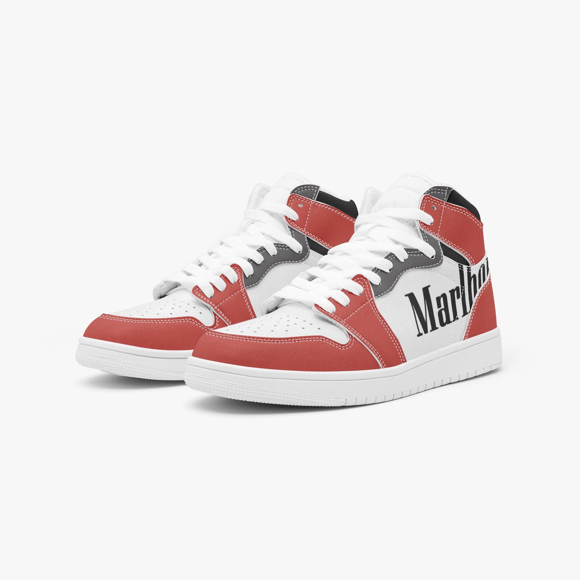 Front View of the Air Marlboros leather sneakers inspired by classic motorsports heritage. Designed for unisex wear with a sleek, custom look.