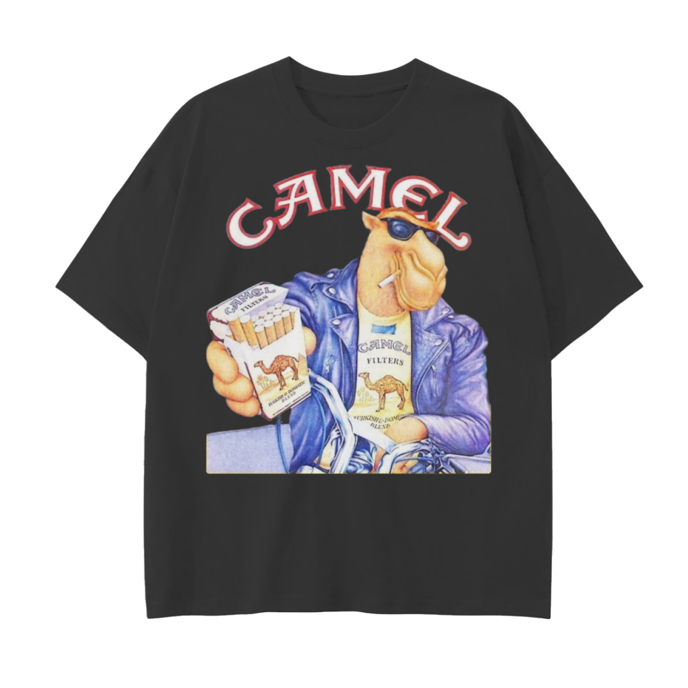 Drop Shoulder tee with vintage Camel cigarettes design on the front. 