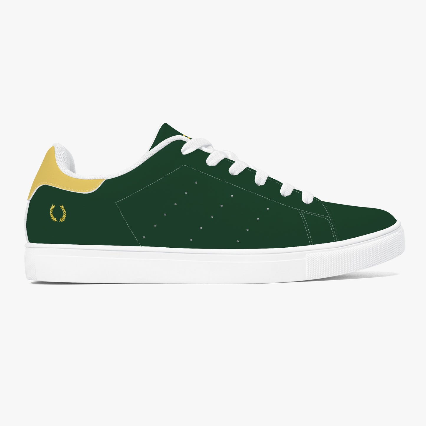 British Racing Green leather sneakers inspired by classic motorsports heritage. Designed for unisex wear with a sleek, custom look.