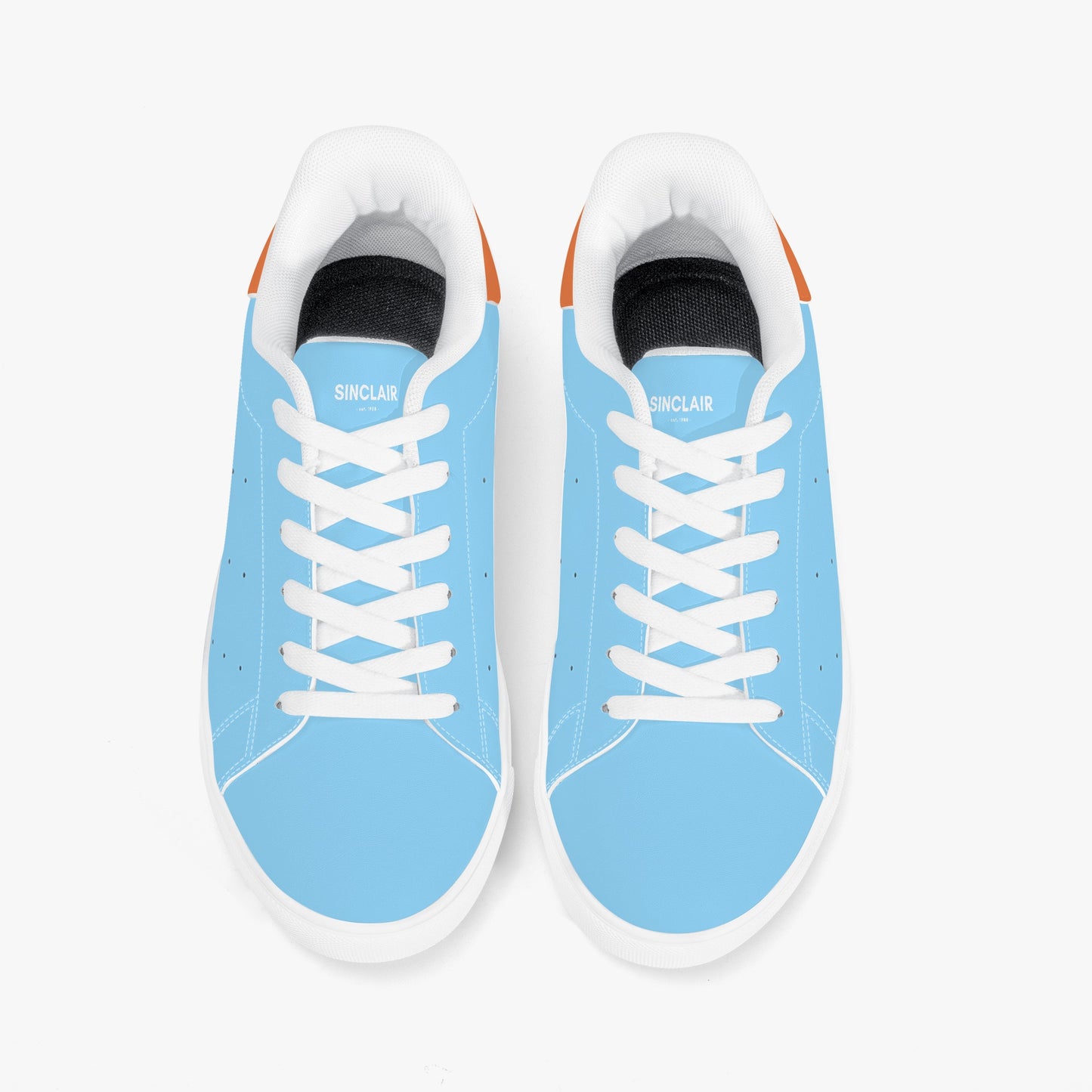 Top-down view of Gulf Racing sneakers - featuring premium leather, soft EVA insoles, and a timeless design.