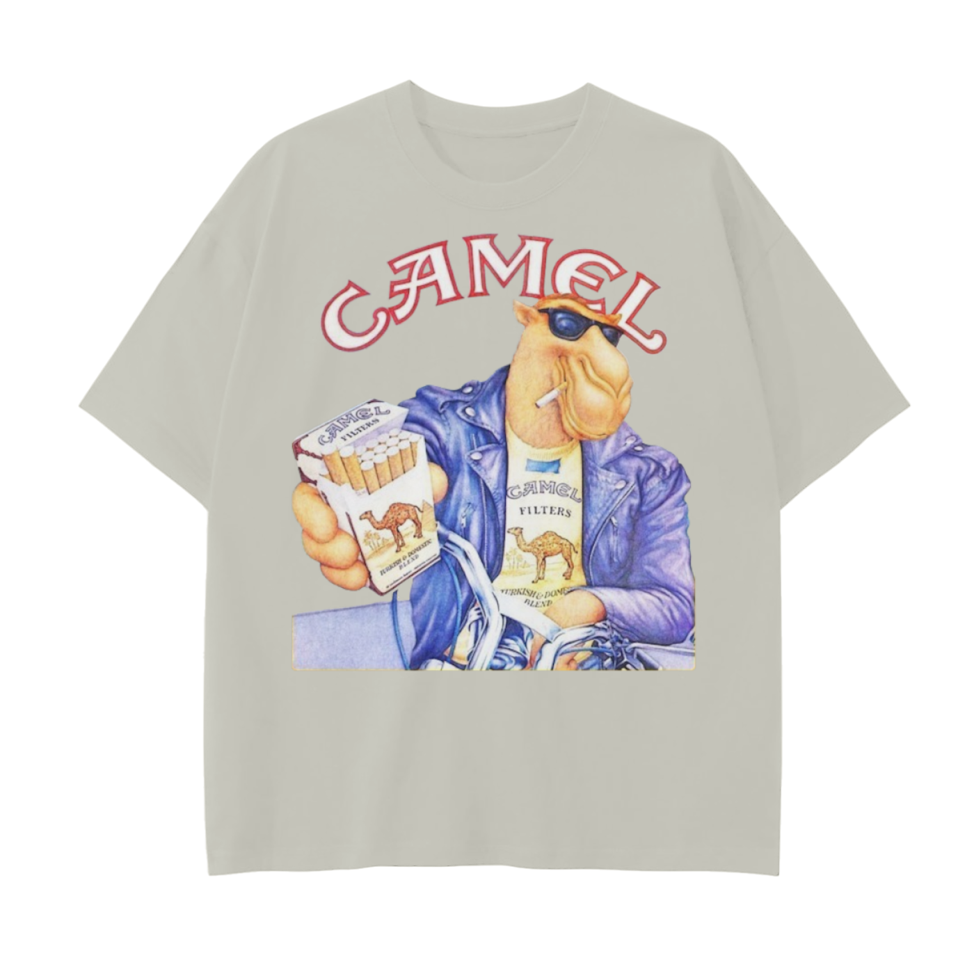 Drop Shoulder tee with vintage Camel cigarettes design on the front. 