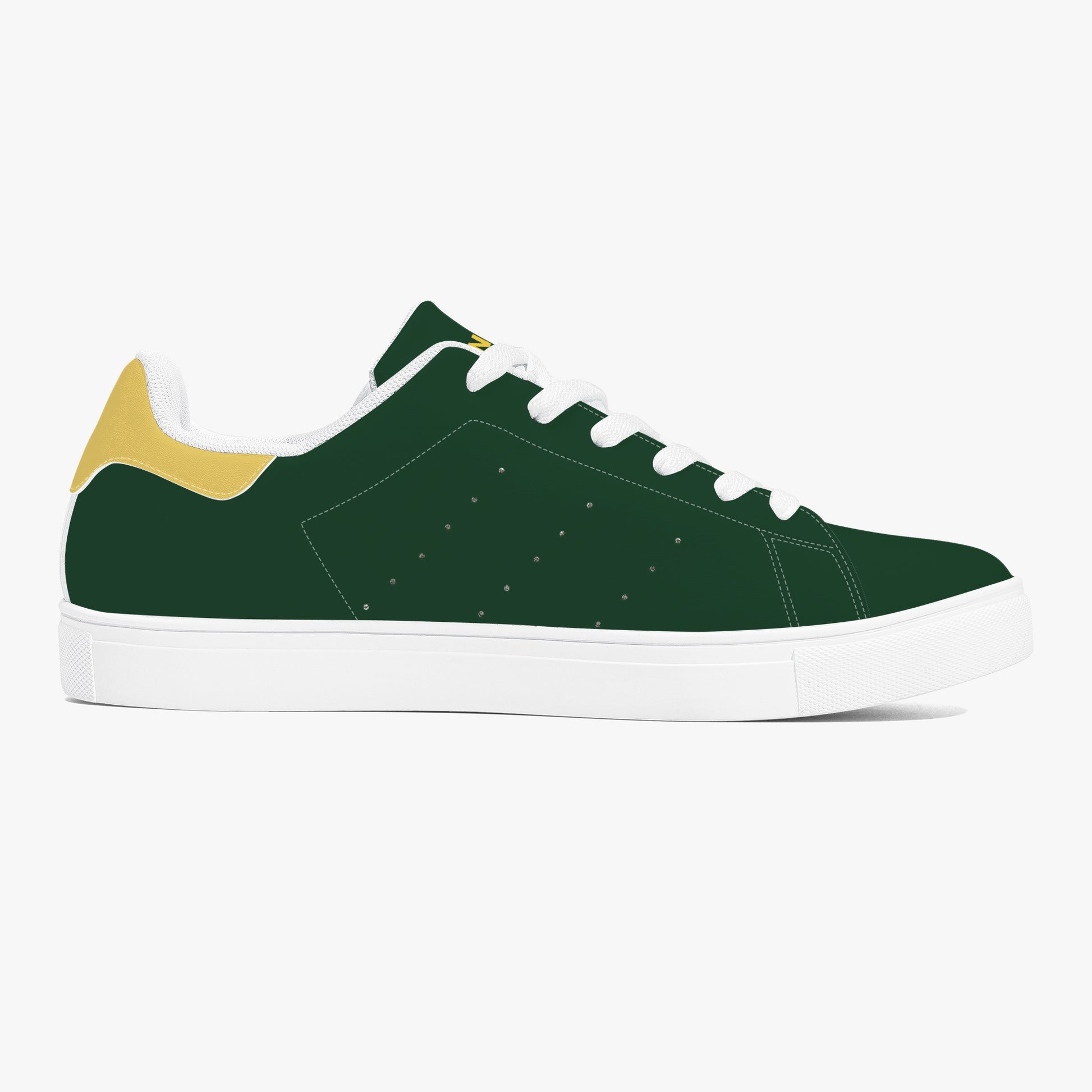 British Racing Green leather sneakers inspired by classic motorsports heritage. Designed for unisex wear with a sleek, custom look.